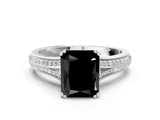 White gold Fancy Black Radiant Cut Diamond Split Shank Engagement Ring with Pavé Band