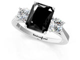 White gold Fancy Black Radiant Cut Diamond Three-Stone Engagement Ring with Prong Setting and Pavé Band_1
