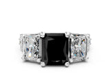 White gold Fancy Black Radiant Cut Diamond Three-Stone Ring with Channel Set Band and Four-Prong Setting_24