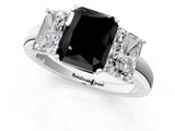 White gold Fancy Black Radiant Cut Diamond Three-Stone Ring with Four-Prong Setting and Classic Band_1