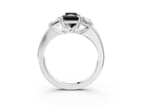 White gold Fancy Black Radiant Cut Diamond Three-Stone Ring with Four-Prong Setting and Classic Band_3