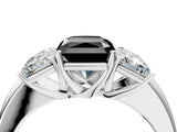 White gold Fancy Black Radiant Cut Diamond Three-Stone Ring with Four-Prong Setting and Classic Band_4