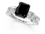 White gold Fancy Black Radiant Cut Diamond Three-Stone Ring with Pavé Split Shank and Four-Prong Setting_1