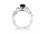 White gold Fancy Black Radiant Cut Diamond Three-Stone Ring with Pavé Split Shank and Four-Prong Setting_3