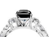White gold Fancy Black Radiant Cut Diamond Three-Stone Ring with Pavé Split Shank and Four-Prong Setting_4