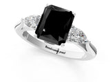 White gold Fancy Black Radiant Cut Diamond Three-Stone Ring with Pear  Side Stones and Prong Setting_61