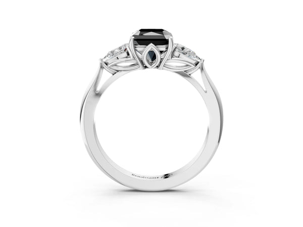 Platinum Radiant Cut Three Stone Pear Side Engagement Ring Setting for Black Center