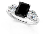 White gold Fancy Black Radiant Cut Diamond Three-Stone Ring with Prong Setting and Pavé Band_1