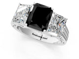 White gold Fancy Black Radiant Cut Diamond Three-Stone Ring with Prong Setting and Textured Band_13