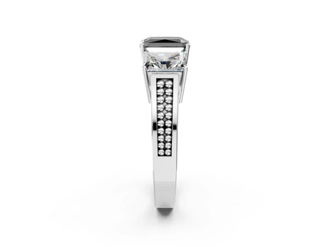 White gold Fancy Black Radiant Cut Diamond Three-Stone Ring with Prong Setting and Textured Band_14