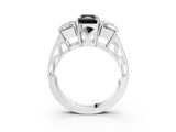 White gold Fancy Black Radiant Cut Diamond Three-Stone Ring with Prong Setting and Textured Band_15