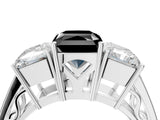 White gold Fancy Black Radiant Cut Diamond Three-Stone Ring with Prong Setting and Textured Band_16