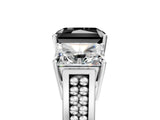 White gold Fancy Black Radiant Cut Diamond Three-Stone Ring with Prong Setting and Textured Band_17