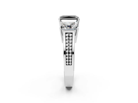 White gold Fancy Black Radiant Cut Diamond Three-Stone Ring with Prong Setting and Textured Band_2