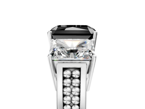 White gold Fancy Black Radiant Cut Diamond Three-Stone Ring with Prong Setting and Textured Band_5