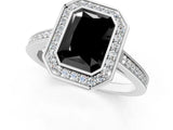 White gold Fancy Black Radiant Cut Halo Bezel Diamond Pave Band Ring_1