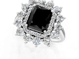 White gold Fancy Black Radiant Cut Halo Cluster Diamond Ring with Pave Band and Four-Prong Setting_13