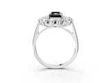 White gold Fancy Black Radiant Cut Halo Cluster Diamond Ring with Pave Band and Four-Prong Setting_15