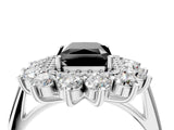 White gold Fancy Black Radiant Cut Halo Cluster Diamond Ring with Pave Band and Four-Prong Setting_16