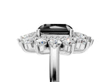 White gold Fancy Black Radiant Cut Halo Cluster Diamond Ring with Pave Band and Four-Prong Setting_17