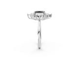 White gold Fancy Black Radiant Cut Halo Diamond Cluster Ring with Marquise and Round Stones on a White Gold Band with Prong Setting_2