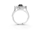 White gold Fancy Black Radiant Cut Halo Diamond Cluster Ring with Marquise and Round Stones on a White Gold Band with Prong Setting_3