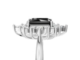White gold Fancy Black Radiant Cut Halo Diamond Cluster Ring with Marquise and Round Stones on a White Gold Band with Prong Setting_5