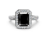 White gold Fancy Black Radiant Cut Halo Diamond Engagement Ring with Split Shank Band and Four-Prong Setting_12
