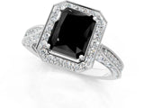 White gold Fancy Black Radiant Cut Halo Diamond Engagement Ring with Split Shank Band and Four-Prong Setting_13