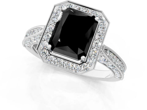 White gold Fancy Black Radiant Cut Halo Diamond Engagement Ring with Split Shank Band and Four-Prong Setting_13