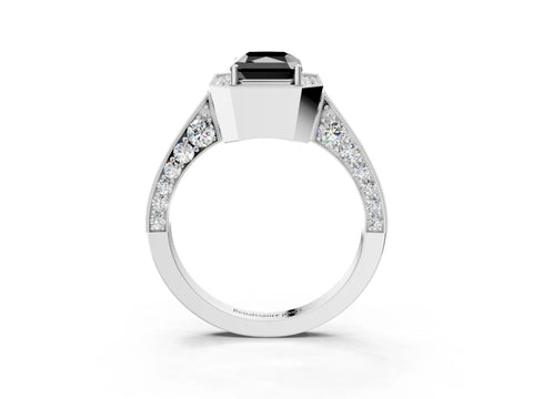 White gold Fancy Black Radiant Cut Halo Diamond Engagement Ring with Split Shank Band and Four-Prong Setting_15