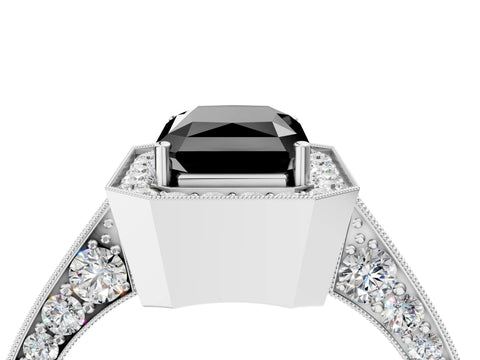 White gold Fancy Black Radiant Cut Halo Diamond Engagement Ring with Split Shank Band and Four-Prong Setting_16
