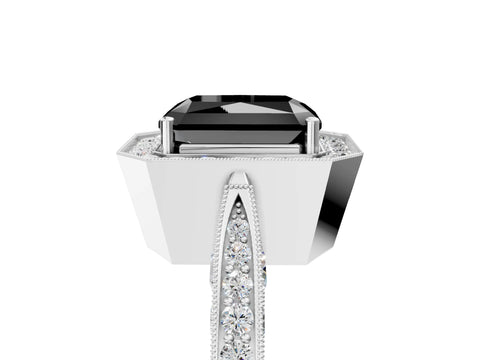 White gold Fancy Black Radiant Cut Halo Diamond Engagement Ring with Split Shank Band and Four-Prong Setting_17