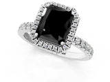White gold Fancy Black Radiant Cut Halo Diamond Pave Band with Prong Setting_1