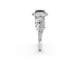 White gold Fancy Black Radiant Cut Halo Diamond Ring with Milgrain and Bezel Accents on a Split Shank Band_14