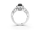 White gold Fancy Black Radiant Cut Halo Diamond Ring with Milgrain and Bezel Accents on a Split Shank Band_15