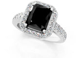 White gold Fancy Black Radiant Cut Halo Diamond Ring with Pavé Band and Three-Prong Setting_13