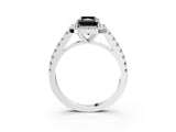 White gold Fancy Black Radiant Cut Halo Diamond Ring with Pavé Band and Three-Prong Setting_15