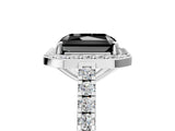 White gold Fancy Black Radiant Cut Halo Diamond Ring with Pavé Band and Three-Prong Setting_17