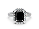 White gold Fancy Black Radiant Cut Halo Diamond Ring with Pavé Band_24