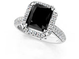 White gold Fancy Black Radiant Cut Halo Diamond Ring with Pavé Band_25