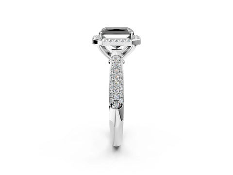 White gold Fancy Black Radiant Cut Halo Diamond Ring with Pavé Band_26