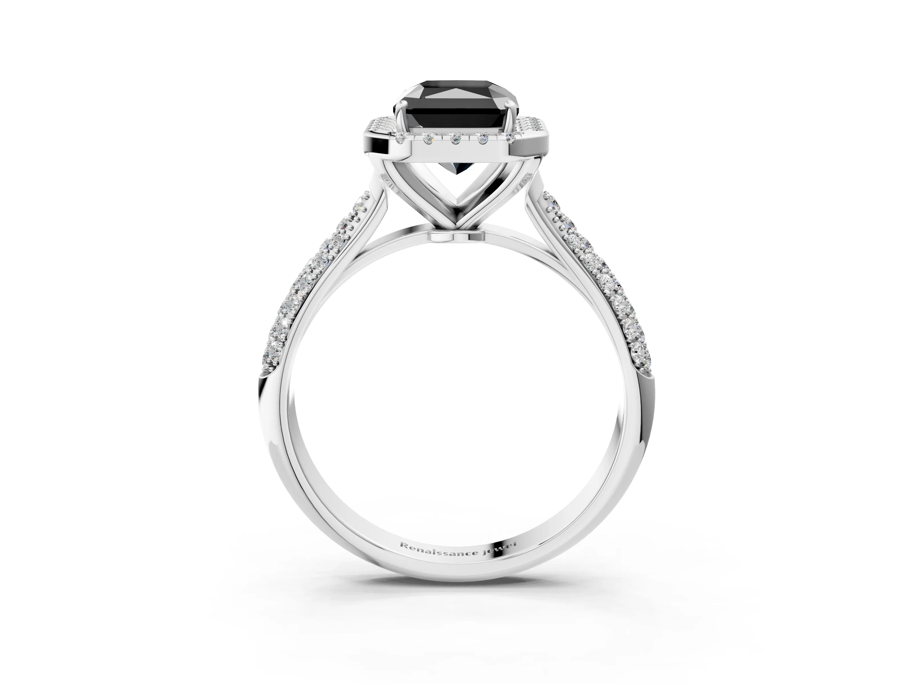 White gold Fancy Black Radiant Cut Halo Diamond Ring with Pavé Band_27