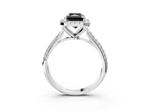 White gold Fancy Black Radiant Cut Halo Diamond Ring with Pavé Band_27