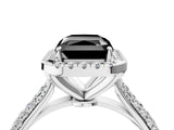 White gold Fancy Black Radiant Cut Halo Diamond Ring with Pavé Band_28