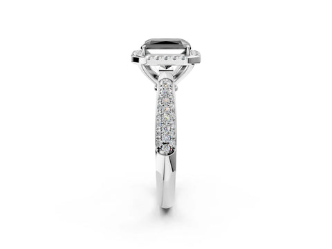 White gold Fancy Black Radiant Cut Halo Diamond Ring with Pavé Band_2