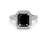 White gold Fancy Black Radiant Cut Halo Diamond Ring with Pavé Band_36