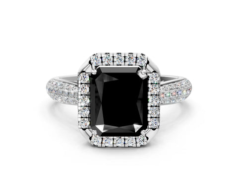 White gold Fancy Black Radiant Cut Halo Diamond Ring with Pavé Band_36