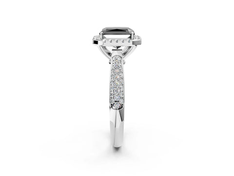 White gold Fancy Black Radiant Cut Halo Diamond Ring with Pavé Band_38