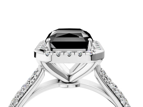 White gold Fancy Black Radiant Cut Halo Diamond Ring with Pavé Band_40